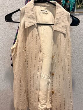 mittoshop Neutral Pinstripe Elastic-Waist Bottom and Vest Top - Size S